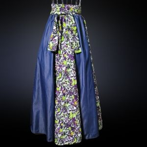 African print & Denim Skirt NWOT